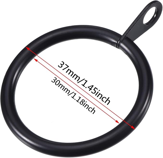 Shappy 40 Pack Metal Drapery Curtain Rod Rings with Eyelets Internal Diameter 1.18in Fits up to 0.79in Rod Hanging Drape Sliding Eyelet Black Rings for Window Door Shower Bathroom
