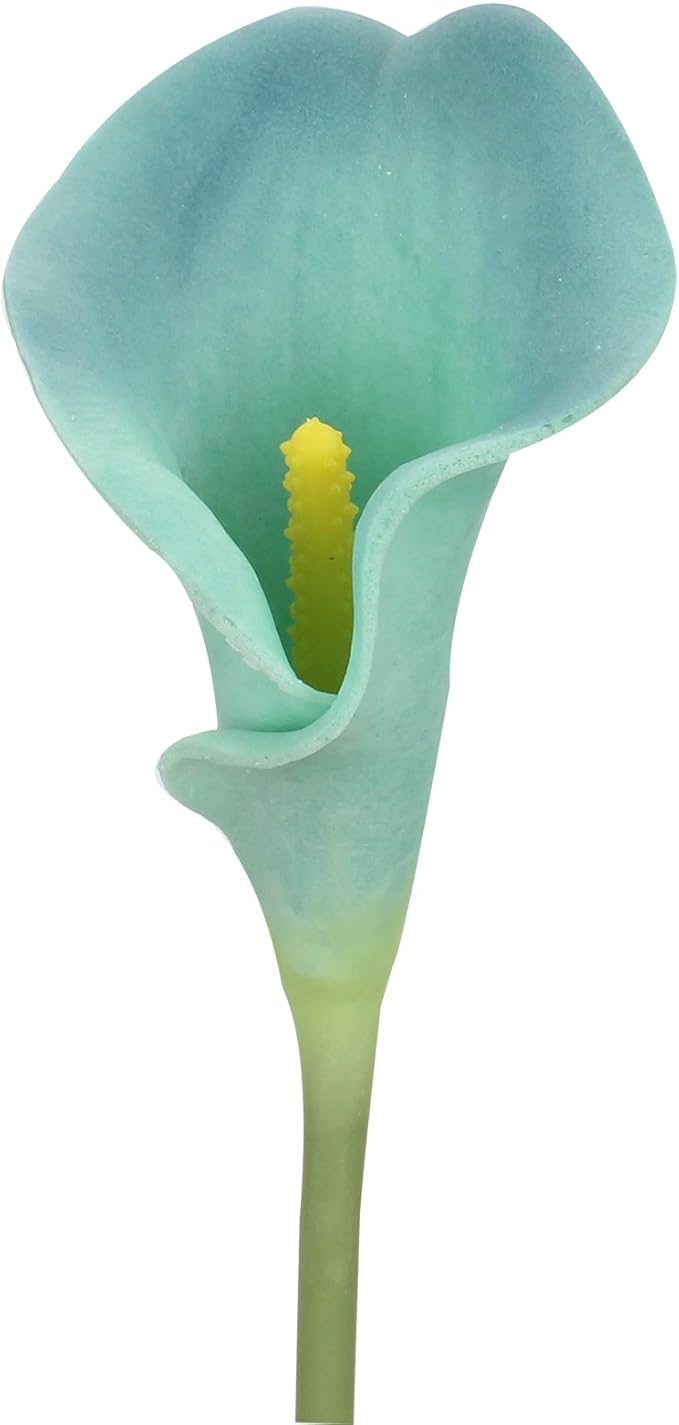 Duovlo 20pcs Calla Lily Bridal Wedding Bouquet Lataex Real Touch Artificial Flower Home Party Decor (Lake Blue)