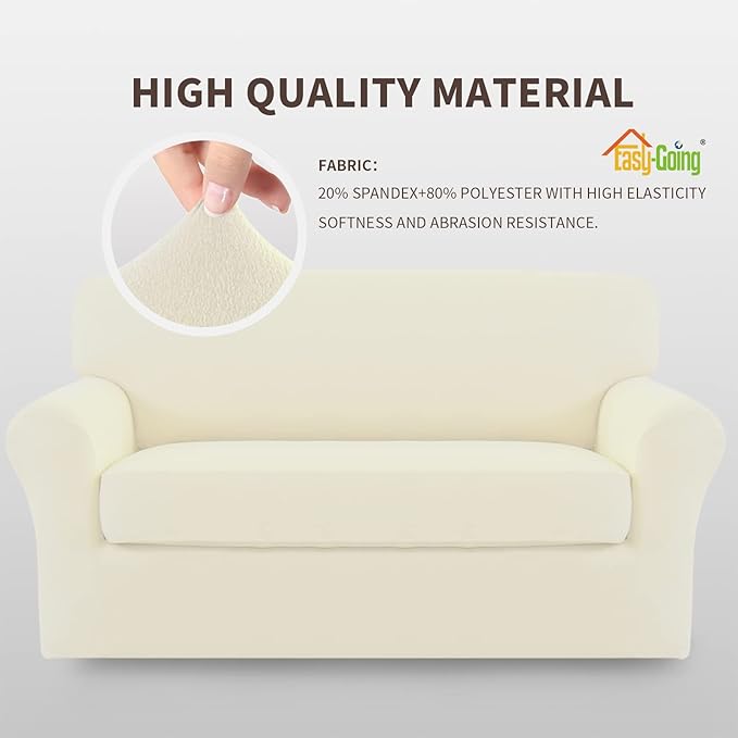 Easy-Going Stretch Sofa Slipcover, 2-Piece Sofa Cover Furniture Protector Couch Microfiber Super Soft Sturdy with Elastic Bottom Pets, Kids, Children (Loveseat, Ivory)