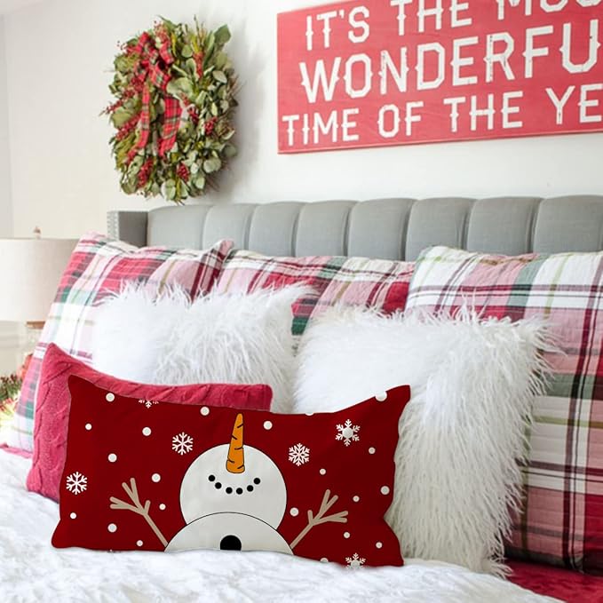 Christmas Pillow Covers 12x20 Snowman Snowflake Merry Christmas Holiday Party Throw Pillow Cover Decorations Pillows Decorative for Sofa Winter Home Decor