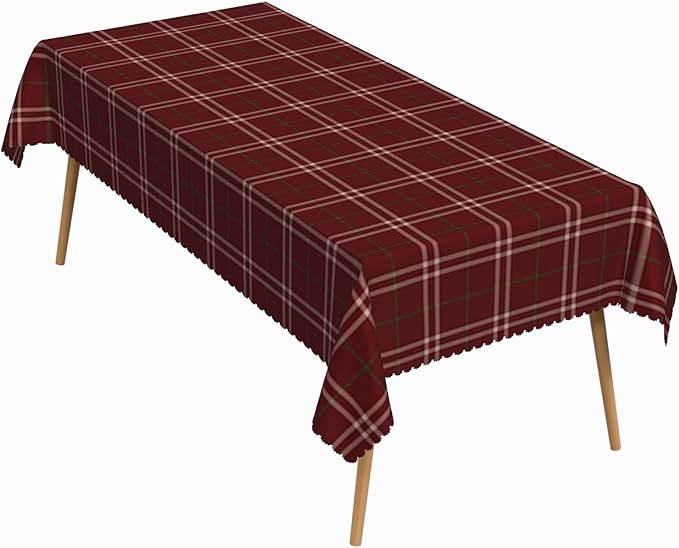 54x108 Inch Christmas Theme Rectangle Tablecloth Geometric Checkered Crimson Table Cloth Washable Durable Table Cover for Kitchen Dining Banquet Ugly Christmas Sweater Party Decor