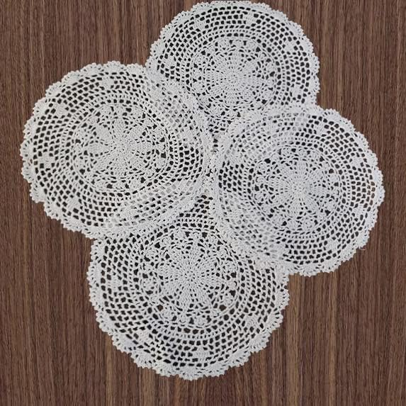 PHANTOMON Crochet Doilies Handmade Round Cotton Lace Table Placemats Knitted Tablecloth, Star Pattern Rippled Edge, Pack of 4 (12 Inch, White)