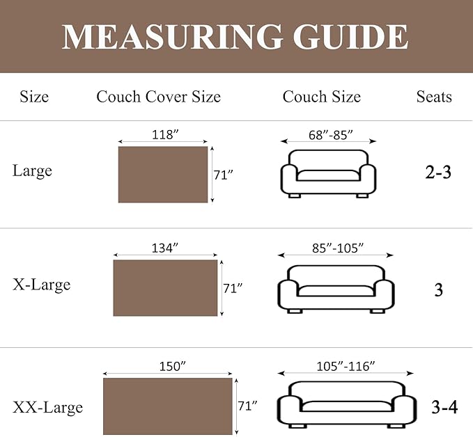 DREAMINGO Sofa Covers for 3 Cushion Couch Sofa Universal Furniture Protector Chenille Couch Cover for Dogs Cats Solid Luxury Jacquard Edge Couch Covers Sectional L Shaped (XX-Large, Brown)