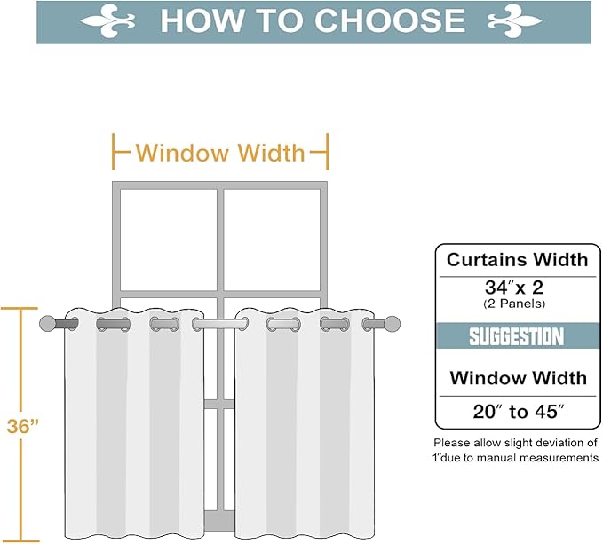 ChrisDowa Small Window Curtains for Kitchen and Bedroom - Grommet Short Thermal Insulated Room Darkening Curtains (2 Panels, Teal, 34 x 36 Inch)