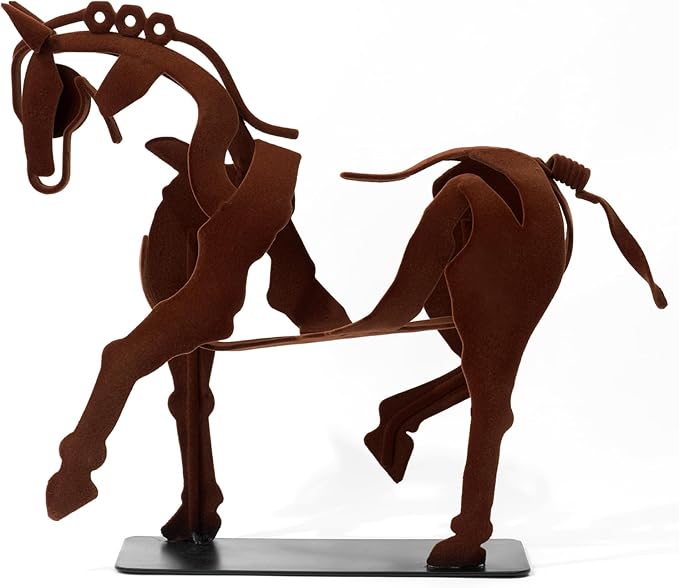 Handcrafted Flocked Iron Horse Sculpture, Rustic Metal Horse Statue Handmade, Graceful Walking Horse Figurine for Home Decor, Office Desk Decor, Gift for Horse Lovers
