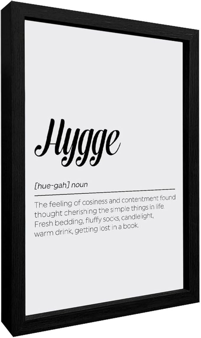 Hygge Definition Print, Family Poster, Bedroom Printable Wall Art, Living Room Typography Quote, Home Decor Office Decor Modern Aluminum Alloy Frame Wood Black-style 12x16inch(30x40cm)