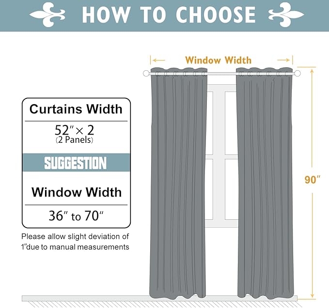 ChrisDowa Blackout Curtains 90 Inches Long 2 Panels Set for Living Room, Grommet Thermal Insulated Room Darkening Curtains for Bedroom (Black, 52 x 90 Inch)