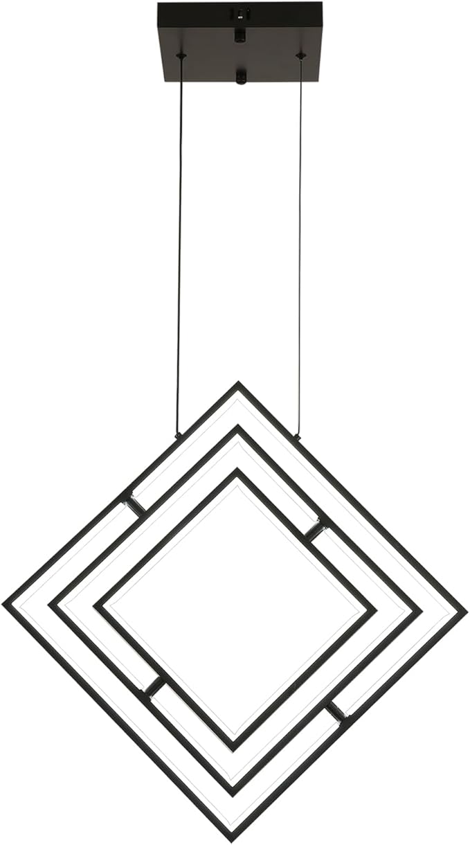 Modern LED Black Square Chandelier Geometric Chandeliers LED Dimmable Hanging Pendant Light Contemporary Creative DIY Height Adjustable Lighting for Entryway Dining Room 3000-6000k
