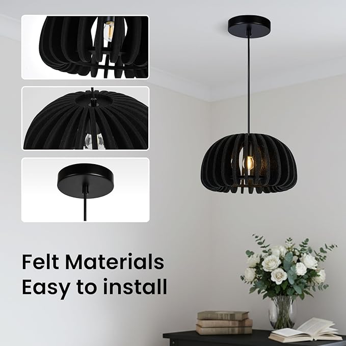 Pendant Light with Felt Lampshade, Modern Hanging Lamp Fixture, DIY Acoustic Pendant Light Chandeliers for Kitchen Island, Living Room, Dining Room, Bedroom, Office (D13.7"x7.8")