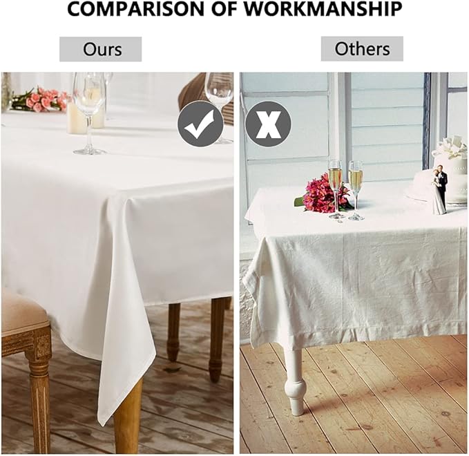 BALCONY & FALCON Rectangle White Satin Tablecloth Washable Fabric Table Cloth 6ft for Dining Buffet Parties Picnic Weddings and Restaurants 55 x 95 inch