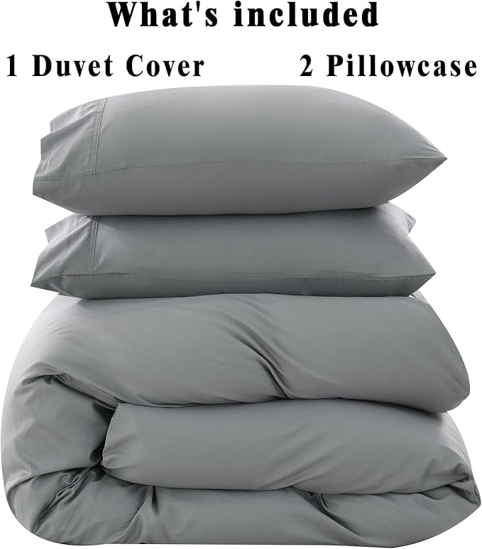 100% Organic Cotton Oversized King Duvet Cover 400 Thread Count Percale 120x98 Inches Sateen Comforter Cover Soft and Breathable Bedding Set 3 Piece（Grey,Oversized King）