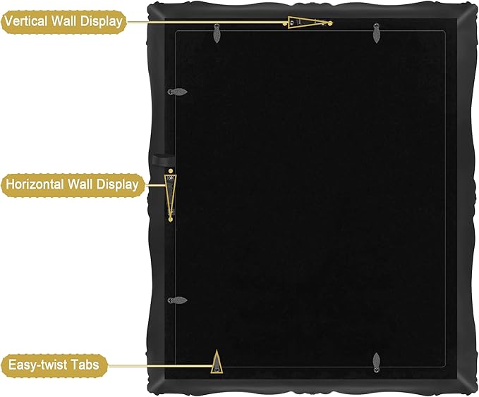 11x14 Vintage Picture Frame Black Baroque Gothic Picture Frames Antique Ornate Victorian for Wall Display, Fits 11x14 or 8x10 Photo with Mat