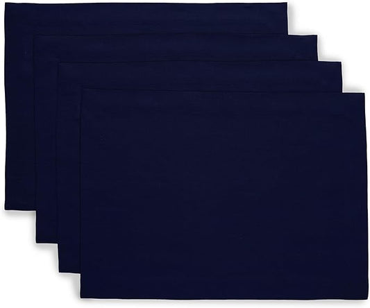 Solino Home Linen Navy Blue Placemats Set of 4 - 100% Pure Linen Placemats 14 x 19 Inch for Christmas, Winter, New Year - Fete