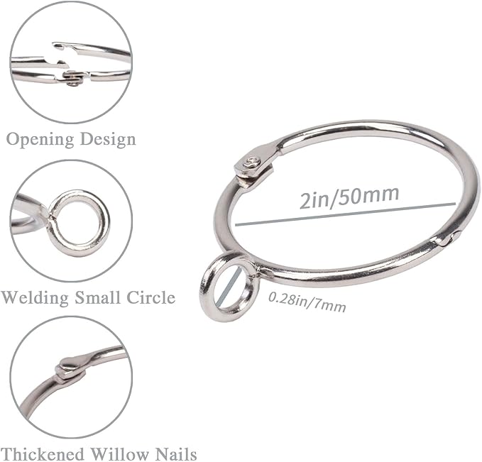 Openable Curtain Rings with Eyelet,24PCS Curtain Rings,Drapes Rings 2 in Interior Diameter,Hinge Snap-Joint Design, Fits Curtain Rods Up to 1.8 Inches Silver TXZWJZ