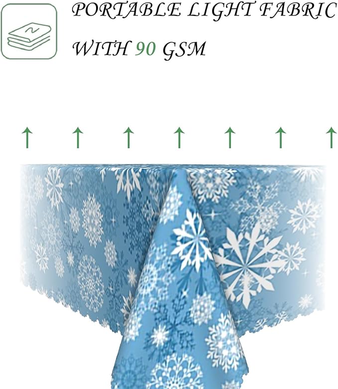 54x108 Inch Christmas Theme Rectangle Tablecloth Winter Snowflakes Blue White Table Cloth Washable Durable Table Cover for Kitchen Dining Home Banquet Xmas Party Decor