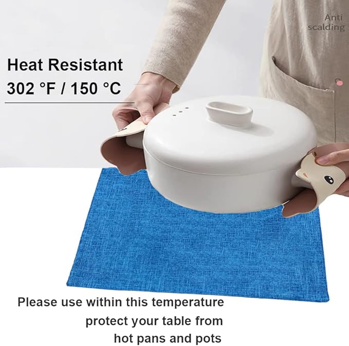 Weabetfu Cloth Placemats Set of 4 Heat Resistant Dining Table Placemmats Cotton Linen Machine Washable Kitchen Table Mats Wrinkle Free Thick Fabric Place Mats,Easy to Clean,13" x 19" Blue