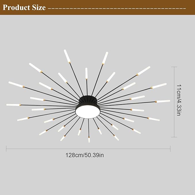 JAYMP Ceiling Light Modern Flower Shape Ceiling Lamp for Living Room Dining Room Flush Mount Metal Acrylic Sputnik Firework Petal LED Lighting Fixture (Matte Black, 30+1 Lights)