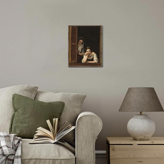 XOCUUI Oil Painting Vintage Poster of Girl on The Windowsill and Woman Portrait in Window Victorian | 8x10 Antique Print | Unframed Wall Art | Old Style Gift | Rustic Home Office Decor