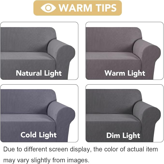 H.VERSAILTEX Stretch Couch Cover Loveseat Covers for 2 Cushion Couch Slipcover|Sofa Cover for Love seat 1 Piece with Elastic Bottom, Checked Jacquard Fabric(Loveseat 58'-70' Wide, Grey)