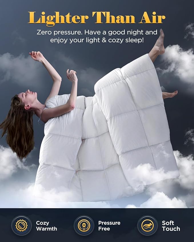 3D Baffle Box Real Down Comforter, 750 Fill-Power Ultra-Soft Down Duvet Insert, All Season White Feathers Down Comforter Full Size, Medium Warm Bed Comforters, Fluffy and Cozy, 8 Corner Tabs - 82"X86"