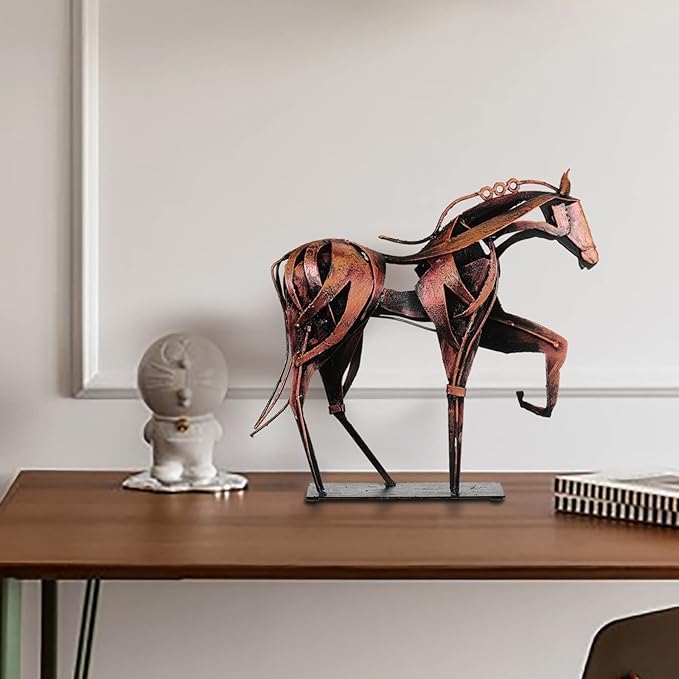 Metal Horse Statue Decor, Handmade Strong Modern Horse Sculpture Handicraft, Rustic Metal Statue Decorations Gift for Home Office Desk Figurine (Pearl Brown)