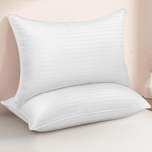 Standard Size Bed Pillows Set of 2 - Down Alternative Premium Cooling Pillows for Side, Back, and Stomach Sleepers Hotel Quality Fluffy Soft Microfiber Fill Breathable Skin-Friendly