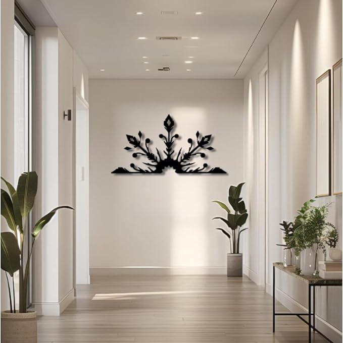 Snowflake Metal Wall Art, Geometric Metal Wall Decor, Nordic Style Wall Sculpture for Bedroom, Winter Home Decor Accent, Housewarming Gift (Black-35"X18")