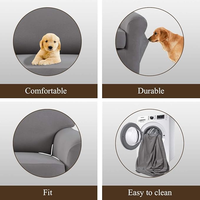 Easy-Going 2 Pieces Microfiber Stretch Sofa Slipcover – Spandex Soft Fitted Sofa Couch Cover, Washable Furniture Protector with Elastic Bottom Kids,Pet (Sofa, Light Gray)