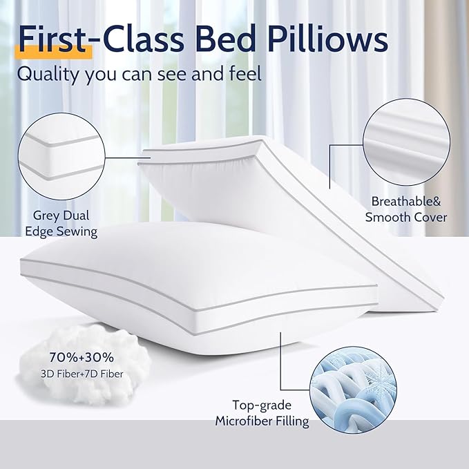 Standard Size Pillows Set of 4, Bed Pillows for Sleeping 4 Pack, Luxury Hotel Quality, Supportive Standard Pillows with Soft Down Alternative for Back Stomach Side Sleepers, Machine Washable