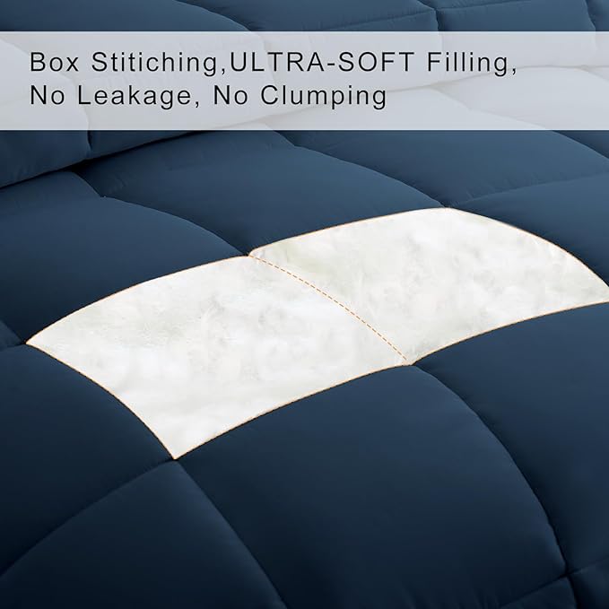 COHOME Quilted King Size Comforter - All-Season Down Alternative Duvet Insert - Luxury Hotel Soft Breathable Navy Blue Comforter with Anti-Clump Tech & 8 Tabs - Reversible （90"x102"）