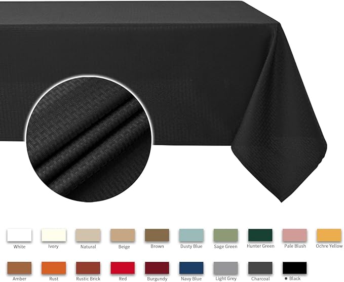 maxmill Rectangle Tablecloth Weaved Pattern Waterproof Spillproof Wrinkle Free Table Cloth, Kitchen Dining Tabletop Decoration, Fabric Table Cover for Holiday Parties, 52 x 70 Inch, Black