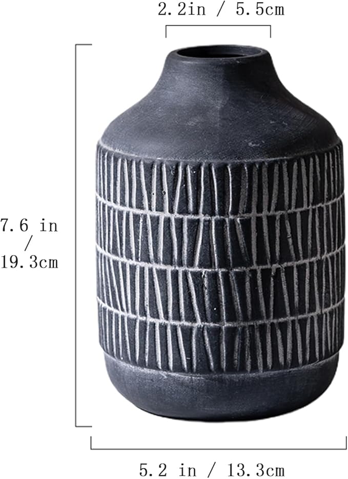 Ceramic Rustic Farmhouse Vase, Boho Pottery Flower vase for Home Decor, Living Room,Entryway, Shelf Decor, Mantel, 7.6 Inch