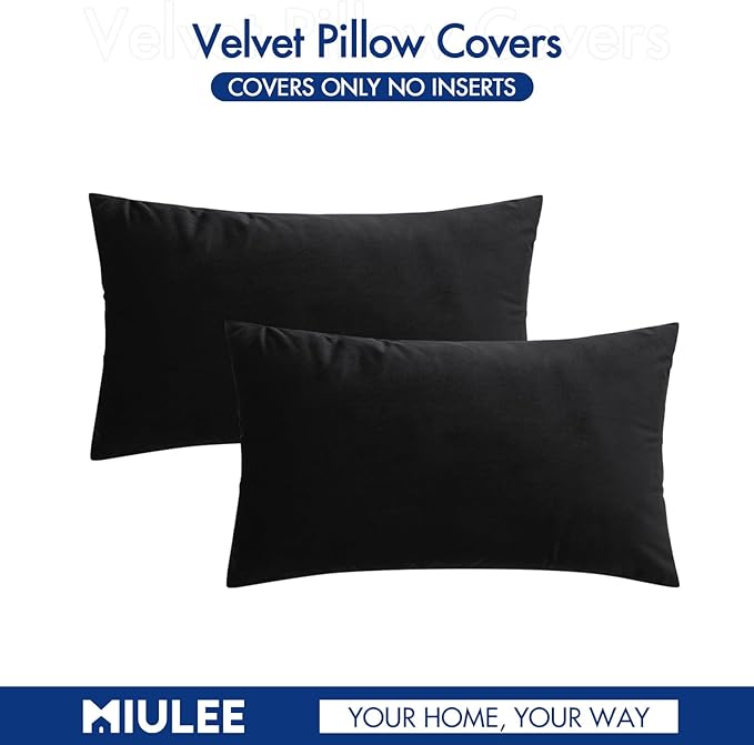 MIULEE Pack of 2, Velvet Soft Solid Decorative Square Throw Pillow Covers Set Cushion Case for Sofa Bedroom Car 12 x 20 Inch 30 x 50 Cm