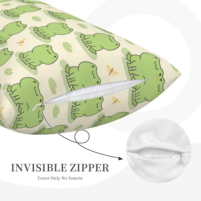 Frog Pattern Lumbar Pillow Covers 12x20 Inch Set of 2 Cute Frogs Throw Pillow Cover Funny Cartoon Animal Pillowcase Cushion Cases for Home Couch Bed Sofa