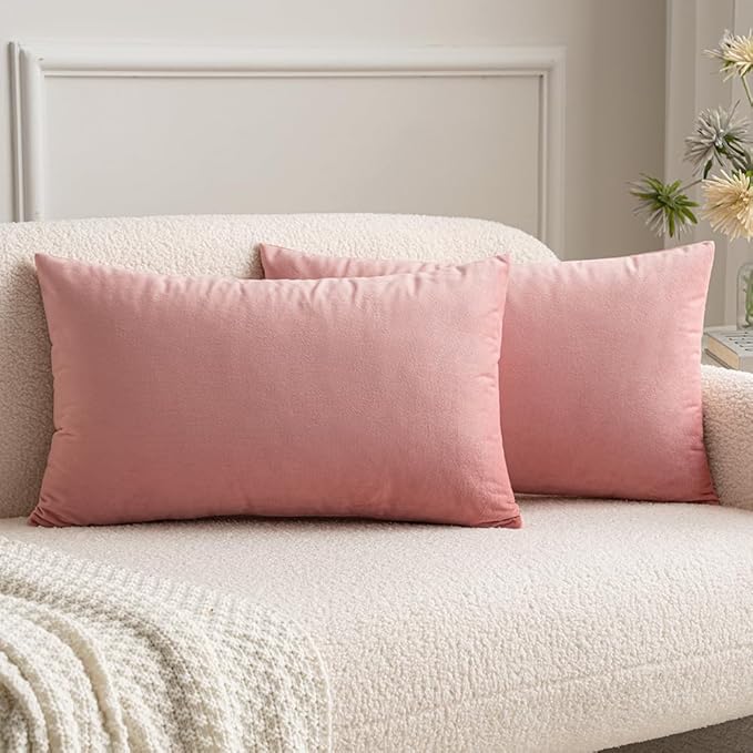 MIULEE Pack of 2 Pillow Covers Velvet Throw Pillow Covers Decorative Cushion Case for Spring Sofa Bedroom Couch 12x20 Inch Dusty Pink