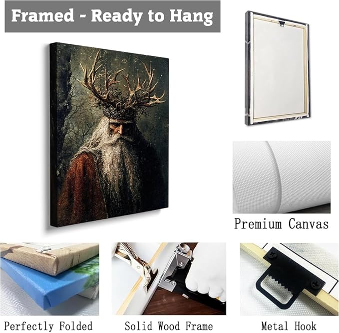 Moody Viking Santa Wall Art Print,Holly King Painting,Christmas Farmhouse Prints,Winter Cabin Decor,Dark Santa,Rustic Holiday Cottagecore Decor