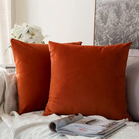 MIULEE 24x24 Inch Euro Sham Velvet Pillow Covers, Set of 2 Fall Decor Large Pillows -Burnt Orange Super Soft Home Decor for King Bed, Sofa, Couch, Accent Chairs with Hidden Zipper
