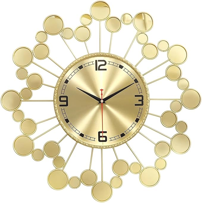 Gold 23" Wall Clock Decor Silent Battery Operated, Modern Metal Decorative Clock for Living Room Bedroom Office