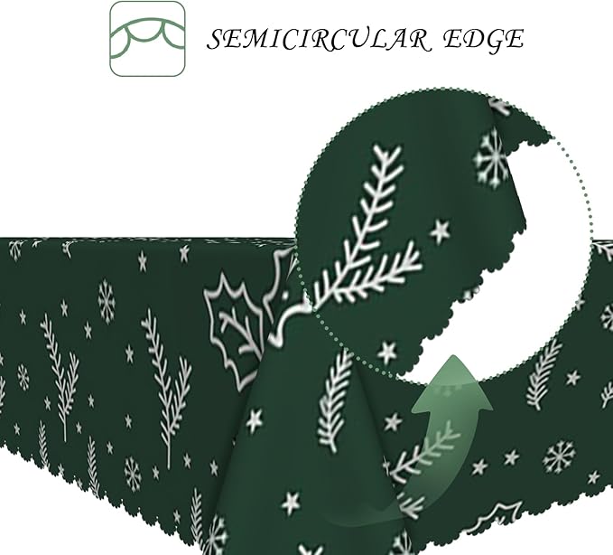 60x102 Inch Christmas Rectangle Tablecloth Winter Mistletoe Snowflakes Green Washable Durable Table Cover for Kitchen Dining Holiday Xmas Party Decor