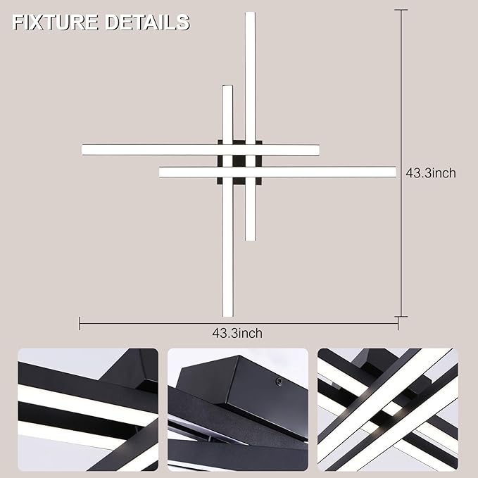 JAYMP Modern Ceiling Light with Remote, 43.3" Black Sputnik Ceiling Lamp, 64W Dimmable LED Lighting Fixture for Dining Room, Living Room, Kitchen Island, 4 Lights