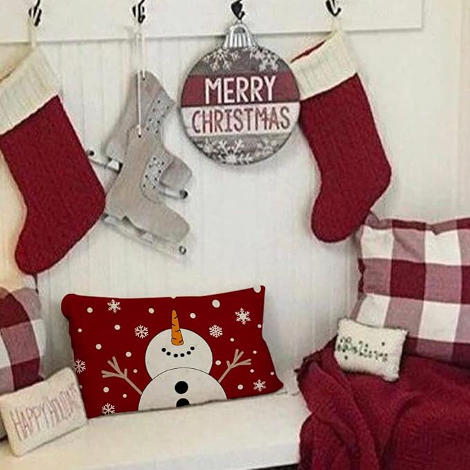 Christmas Pillow Covers 12x20 Snowman Snowflake Merry Christmas Holiday Party Throw Pillow Cover Decorations Pillows Decorative for Sofa Winter Home Decor