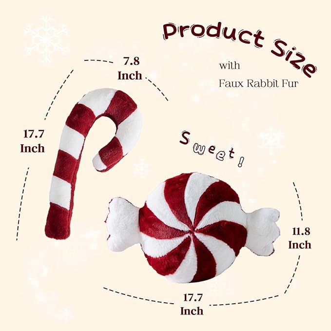 Uvvyui Christmas Candy Pillows Set of 2 Cute Christmas Pillows Candy Cane Decoration Throw Pillow Soft Winter Aesthetic Room Decor Candycane Shaped Plush Cushion for Xmas Decor