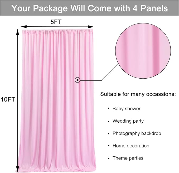 20ft x 10ft Wrinkle Free Pink Backdrop Curtains for Parties, Polyester Backdrop Drapes for Girls Birthday Wedding Photography Background Baby Shower
