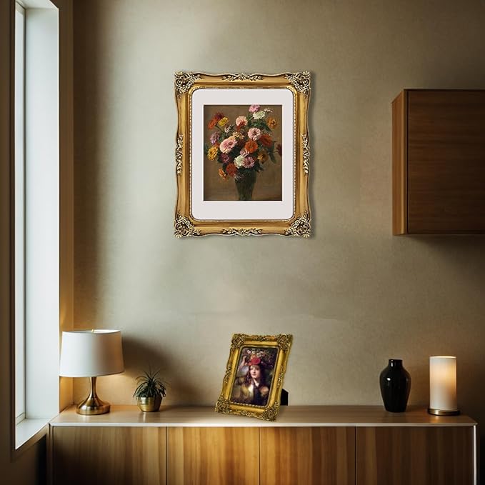 11x14 Picture Frame Gold Vintage Antique Frames 11x14 or Matted to 8x10 Photo Ornate Baroque Bronze for Wall Display