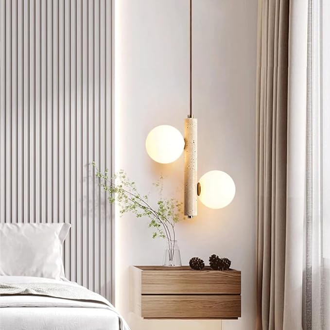 Modern Natural Yellow Cave Stone Pendant with Glass Shade Linear Chandelier, Modern Minimalist 2/3 Light, Suitable for Dining Room, Balcony, Corridor Lighting Stone Lamps