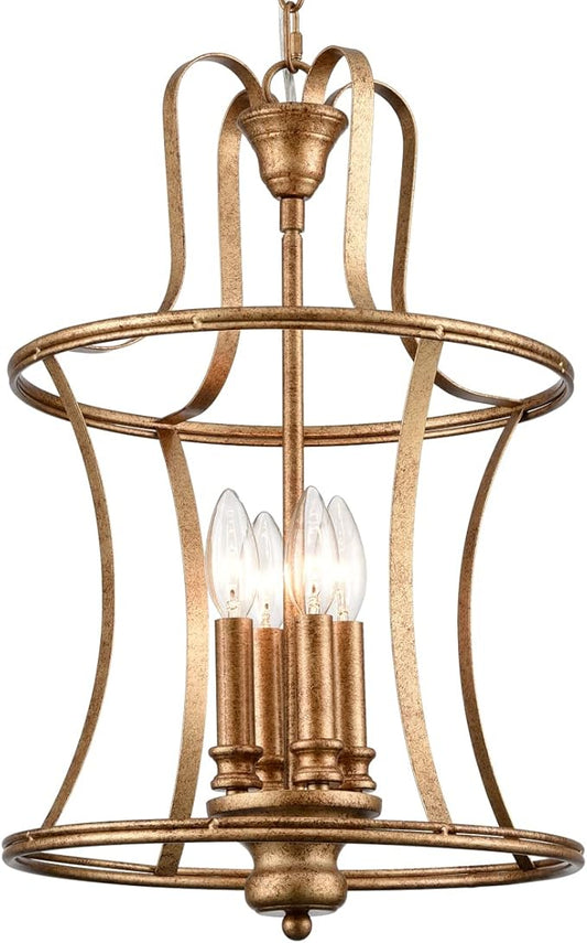 Modern Lantern Pendant Light 4-Light Chandelier Lighting, Rusty Gold for Kitchen Island Dining Room Entryway