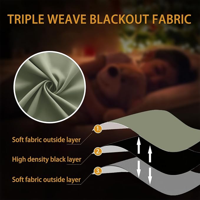 Vintage Black Out Curtains 84 Inch Length 2 Panels Set,Dark Sage Green Thermal Insulated Blackout Window Curtains Drapery Room Darkening Moody Curtain Drapes for Living Room Bedroom 52x84 In Long