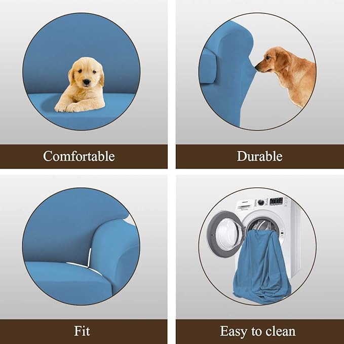 Easy-Going 2 Pieces Microfiber Stretch Sofa Slipcover – Spandex Soft Fitted Sofa Couch Cover, Washable Furniture Protector with Elastic Bottom Kids,Pet (Sofa, Light Blue)