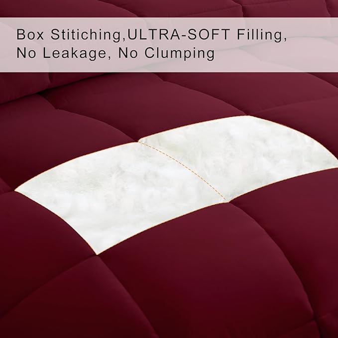 COHOME Quilted California King Size Comforter - All-Season Down Alternative Duvet Insert - Luxury Hotel Soft Breathable Burgundy Comforter with Anti-Clump Tech & 8 Tabs -Reversible （96"x104"）