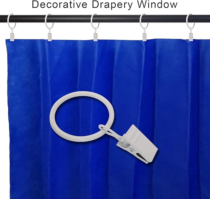 40 Pack Curtain Rings with Clips, Drapery Clips with Rings, Drapes Rings 1.26 in Interior Diameter, Fits up to 1 in Curtain Rod, White